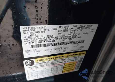 2022 Ford Expedition Xlt из США, поврежденный, VIN 1FMJU1HT1NEA48805